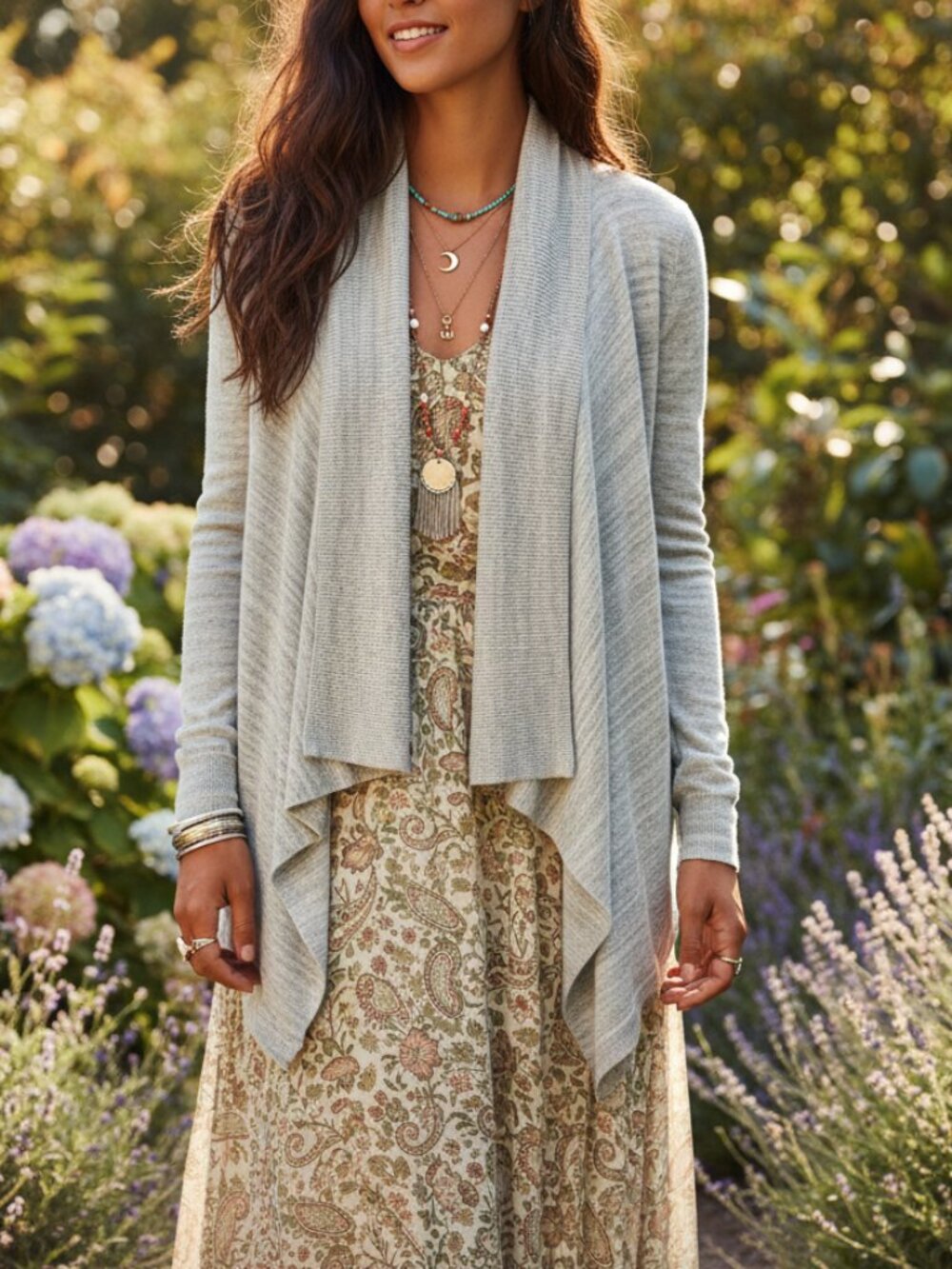 Loft XS Women's Gray White‎ Spacedye Lightweight Cardigan Sweater Boho Chic
